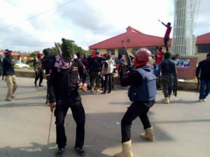 Pandemonium as masked policemen protest in Imo