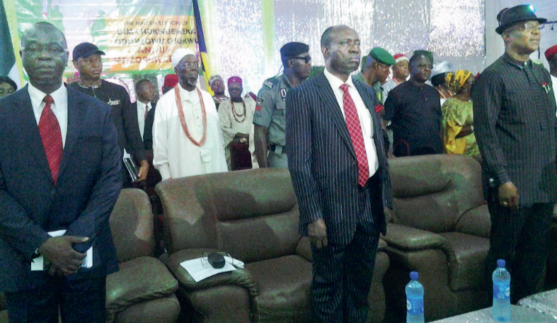 Prof Nwakoby, Prof Soludo and Deputy gov, Dr Okeke during the lecture