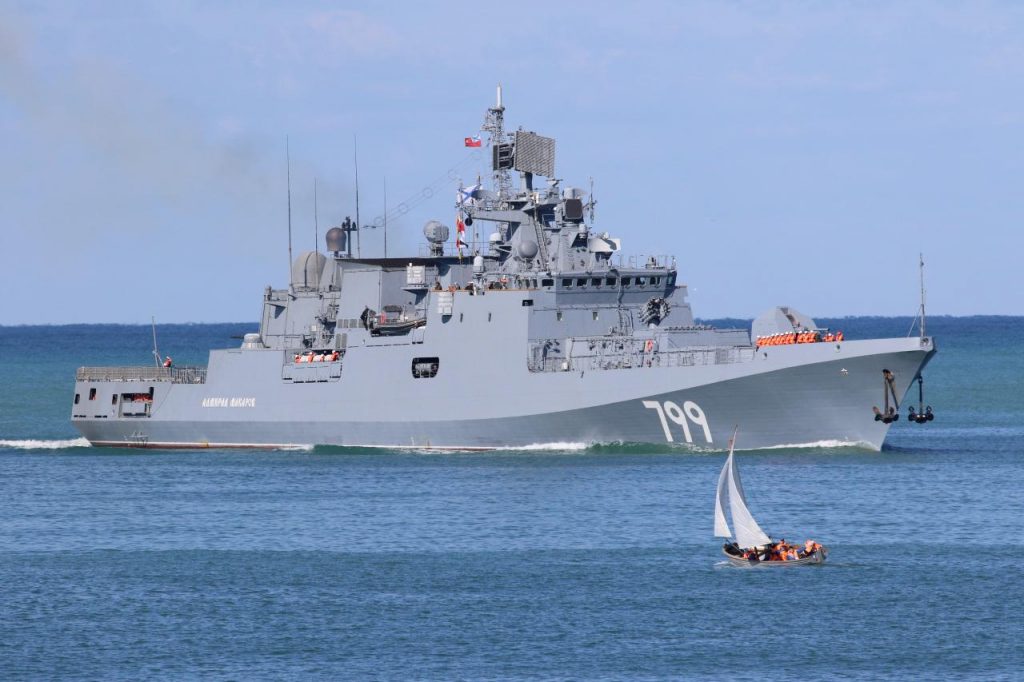FILE PHOTO: The Russian guided-missile frigate Admiral Makarov arrives at the Bay of Sevastopol to join Russia’s Black Sea Fleet in Sevastopol