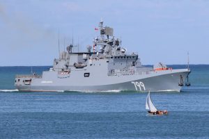 FILE PHOTO: The Russian guided-missile frigate Admiral Makarov arrives at the Bay of Sevastopol to join Russia’s Black Sea Fleet in Sevastopol
