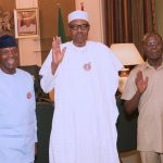 L-R: Osinbajo, Buhari, Oshiomhole