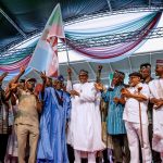President Buhari and APC national leadership  attend campaign rally at Godswill Akpabio International Stadium, Uyo