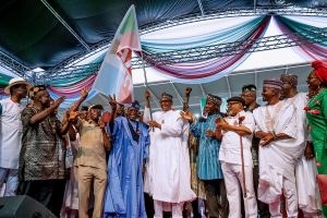 President Buhari and APC national leadership  attend campaign rally at Godswill Akpabio International Stadium, Uyo