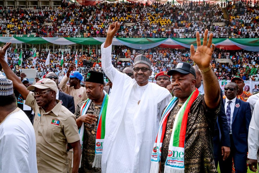 President Muhammadu Buhari attends campaign rally at Godswill Akpabio International Stadium, Uyo, Akwa Ibom