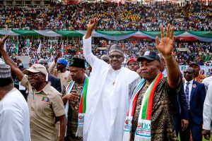 President Muhammadu Buhari attends campaign rally at Godswill Akpabio International Stadium, Uyo, Akwa Ibom