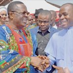 Ebonyi State Governor, David Umahi; with Rev. Father Ejike Mbaka, during 2018 and thanksgiving service at the Adoration Ground, Enugu, yesterday