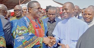 Ebonyi State Governor, David Umahi; with Rev. Father Ejike Mbaka, during 2018 and thanksgiving service at the Adoration Ground, Enugu, yesterday