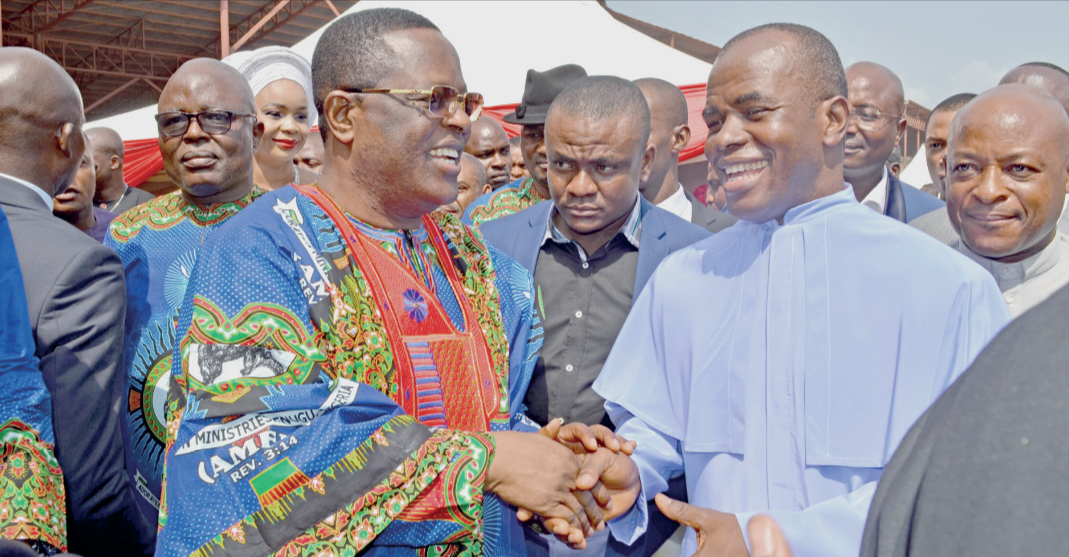Ebonyi State Governor, David Umahi; with Rev. Father Ejike Mbaka, during 2018 and thanksgiving service at the Adoration Ground, Enugu, yesterday