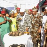 L-R Hon Jude Chukwuemeka Idimogu, Chief Solomon Ogbonna, Cecilia Oyindamola Dada and Eze Christian Uchechukwu Nwachukwu, and others during the New yam Festival(1)