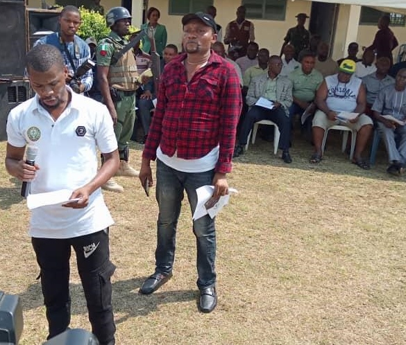 Leader of BSF, Benjamin Ene, reading his acceptance speech at the handover grand at Bakassi