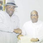 Managing Director, Editor-in-Chief, The Sun Publishing Limited, Mr Eric Osagie (right) presenting the letter notifying Governor Henry Seriake Dickson of Bayelsa of his emergence as The Sun Outstanding Politician of the Year 2018