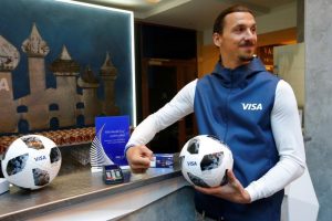 Former Swedish striker Ibrahimovic attends a meeting with media representatives on the upcoming 2018 FIFA World Cup in Moscow