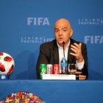 FIFA president Gianni Infantino speaks during a news conference in Doha