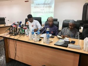 Chairman INEC, Prof. Mahmood Yakubu and Members of the Commission in a regular Quarterly Meeting with Inter-Agency Consultative Committee On Election Security (ICCES)