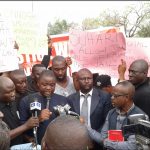 Members of the Coalition of South East Voters Voice addressing newsmen shortly after a protest rally against the suspension of the Chief Justice of Nigeria, Justice Walter Onnoghene in Enugu state. (Photo: Raphael Ede)