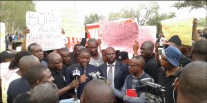 Members of the Coalition of South East Voters Voice addressing newsmen shortly after a protest rally against the suspension of the Chief Justice of Nigeria, Justice Walter Onnoghene in Enugu state. (Photo: Raphael Ede)