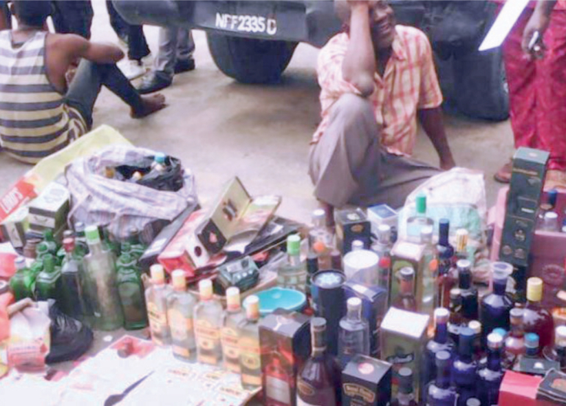 Suspected producers of fake alcoholic drinks in Lagos and their merchandise
