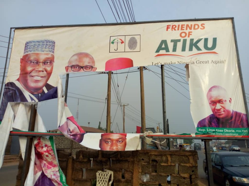 The Atiku’s billboard destroyed in Abakaliki, Ebonyi State