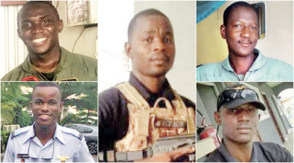 ACM Ishmael (m); Rt. Lt. Kilyofas (left top); Rt. Lt. Jacob (left bottom); Sgt Ibrahim (right top); Lcpl Nura (right bottom)