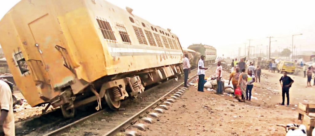 Derailed train at Mangoro, Agege, Lagos, yesterday