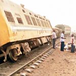 Derailed train at Mangoro, Agege, Lagos, yesterday