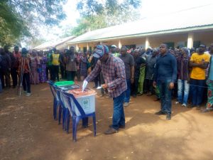 Governor Ortom casting his vote in his village