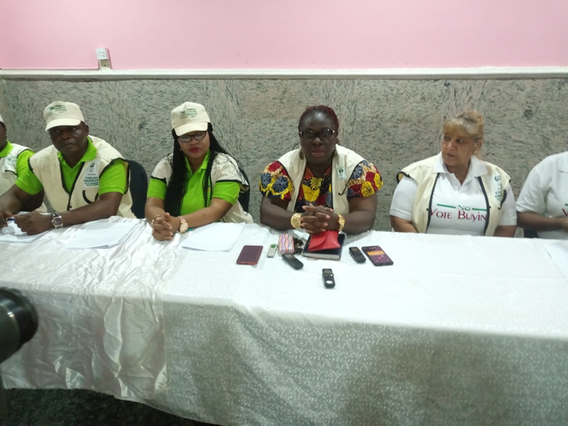 Head of Mission, Pan-African Women Projects, South Africa, Dr (Mrs) Eben Udensi (2nd R) flanked by others during a press briefing in Abakaliki