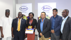 In the centre, Folashade Salako, from OAU has won the 2019 Shalina Young Talent Award