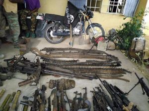 The-motor-cycle-flag-and-weapons-seized-from-Boko-Haram-at-the-weekend-e1555351332259