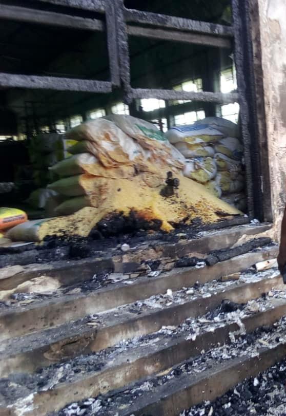 A section of the SEMA warehouse destroyed by fire in Calabar yesterday.