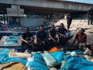 Five arrested suspects parades by the IGP Task Force On Pipeline Vandalism in Warri, Friday