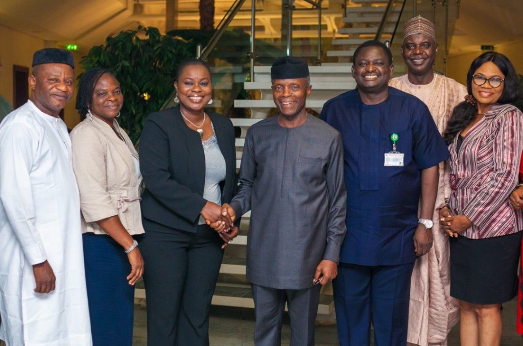 Egbemode (3rd from left), Osinbajo (m), Adesina (3rd from right)