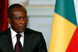 Benin’s President Patrice Talon attends a joint declaration with French President at the Elysee Palace in Paris