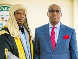 Rt. Hon. Olakunle Oluomo (l), Governor Dapo Abiodun (r)