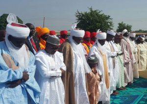Kebbi State Deputy, Governor Col (retd) Samaila Yombe Dabai at Eid praying ground, Zuru, along with Emir of Zuru and other personalities