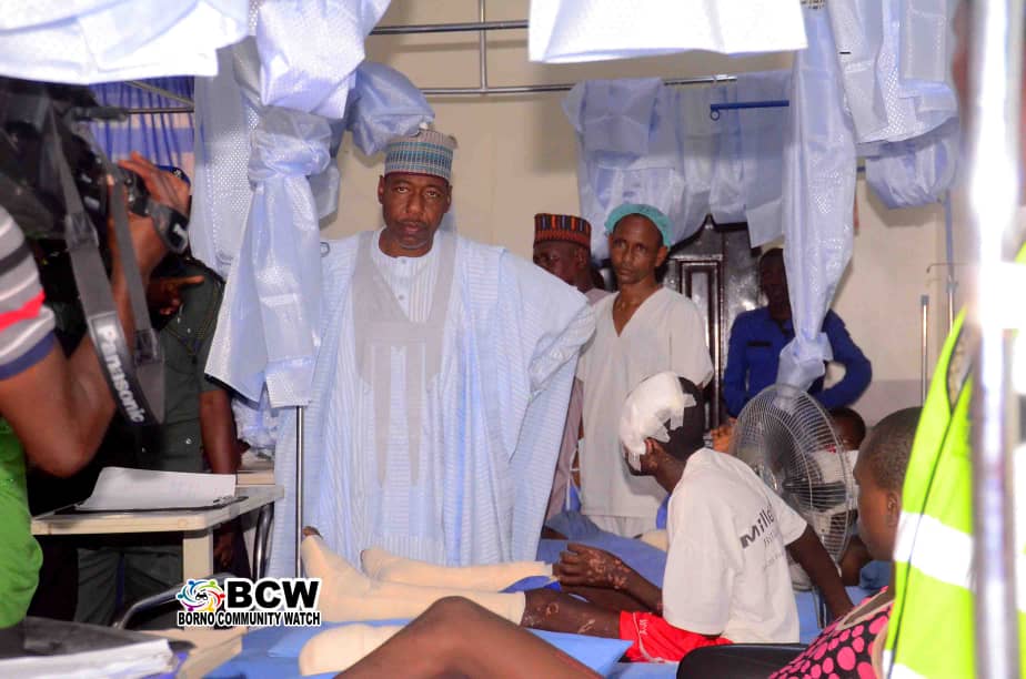 Governor Babagana Zulum visits bomb victims at the hospital