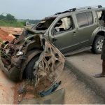 Yul-Edochies-car-after-he-survived-road-accident-on-Tuesday