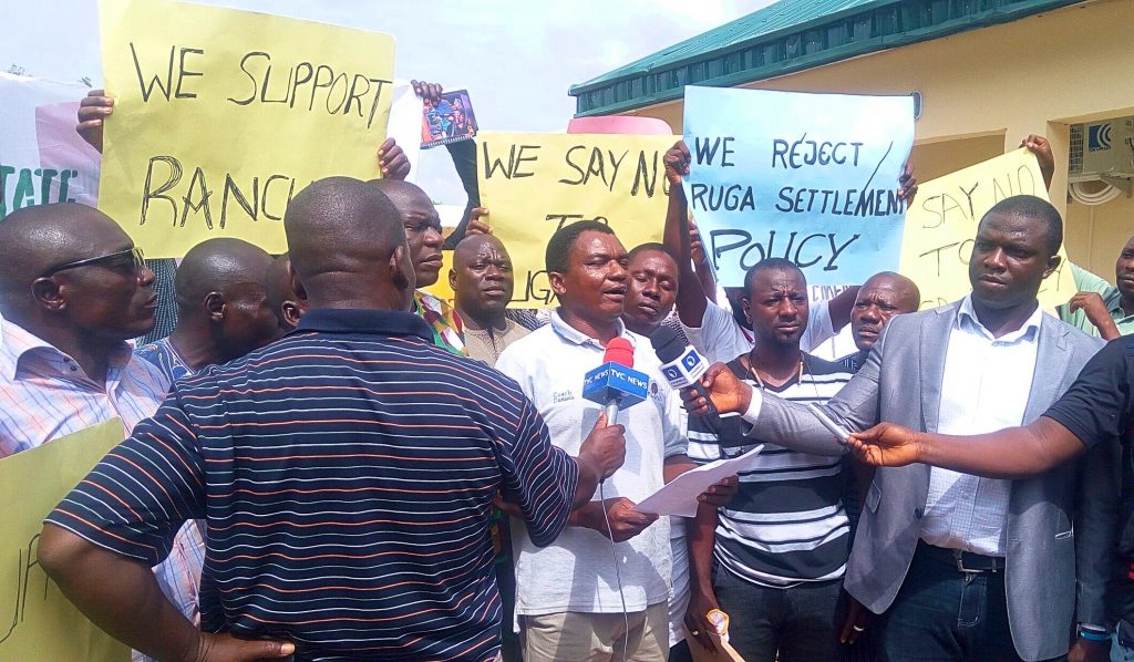 Mr Daniel Angyu addressing the press during the protest