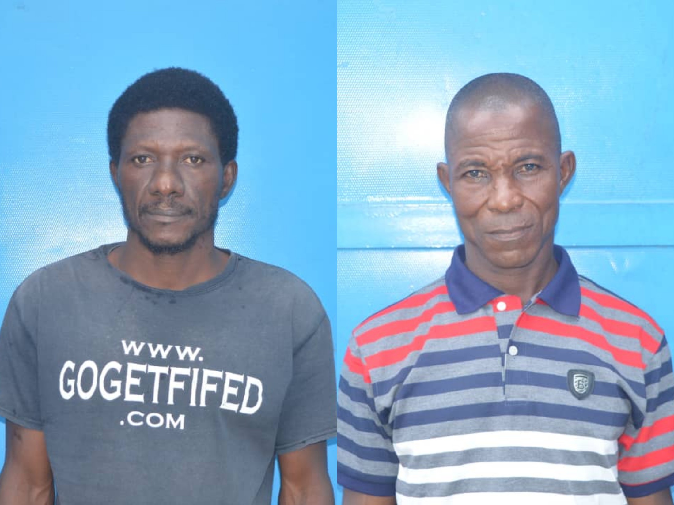 (L-R:) Luke Gabriel Ekundayo (in stripe shirt); Festus Femi (in plain T-shirt)