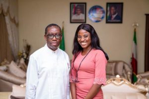 Gov-Ifeanyi-Okowa-with-Miss-Veronica-Abang-New-SA-on-New-Media-e1563358026719