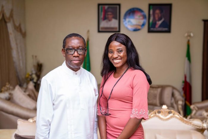 Gov-Ifeanyi-Okowa-with-Miss-Veronica-Abang-New-SA-on-New-Media-e1563358026719