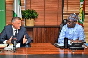 ENi/Agip’s Brusco Guido (left), NNPC’s Mele Kyari (right)