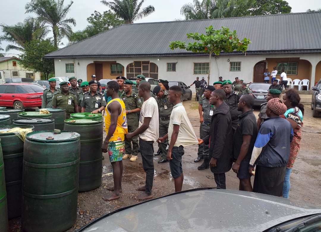 Some of the suspects being paraded during the visit of the IGP Task Force on pipeline vandal, Commander General, ACP Usman Kafani Jibrin to Warri, Delta State-083902