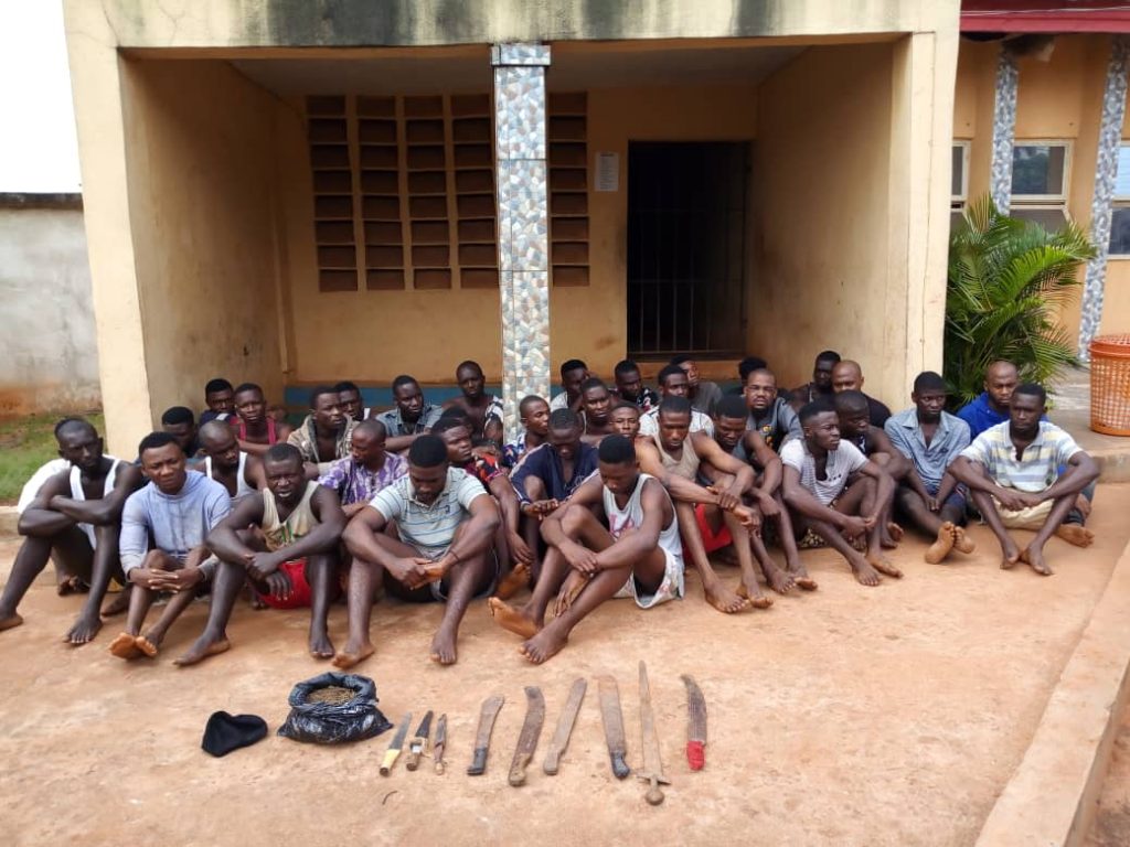 Some suspected cultists with weapons and weed arrested by the Anambra State Police Command