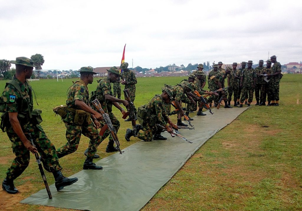Some officers during personal weapon stripping and assembling competition in Kaduna on Monday (Photo by Sola Ojo)