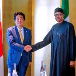 Nigerian President Muhammadu Buhari meets with Japanese Prime Minister Shinzo Abe in Tokyo