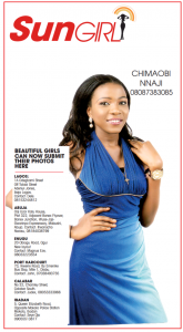 SUN GIRL: CHIMAOBI NNAJI, 08087383085