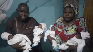 Mr and Mrs Luka Bot Balewa with their quadruplets