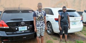 Crown Babatunde Akeju male and Toba Agbanah, Toba, cybercriminals arrested in Ibadan by the EFCC