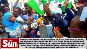 VIDEO: $9.6bn judgement: Civil society groups storm British, Irish embassies in Abuja